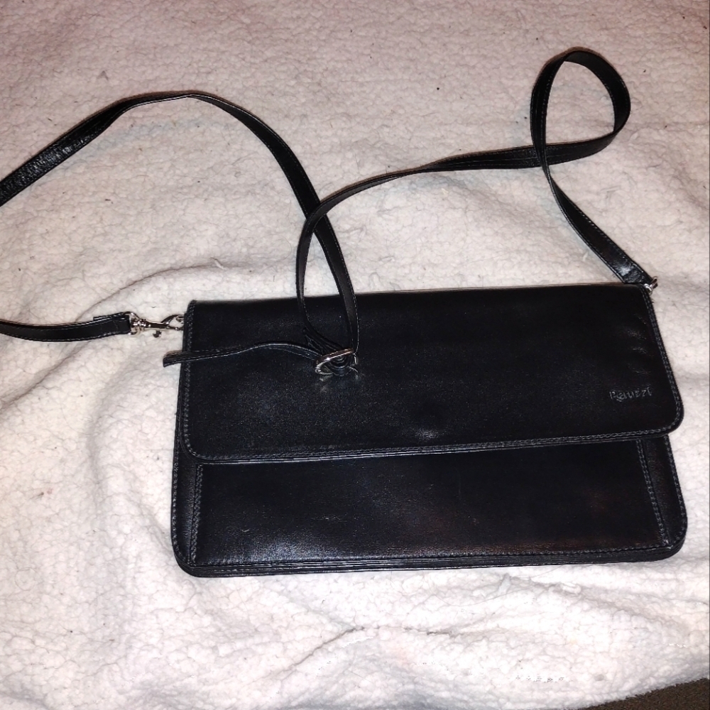 Peruzzi Italian luxury black leather small crossbody purse